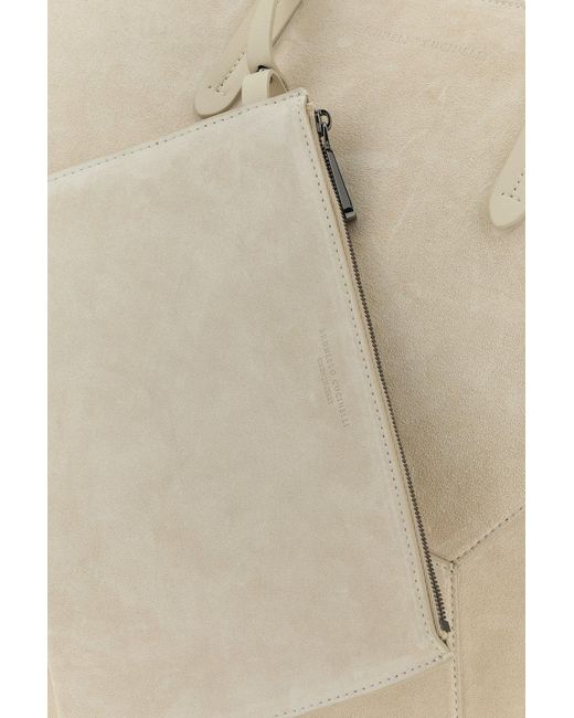 Brunello Cucinelli Natural Sand Suede Shopping Bag