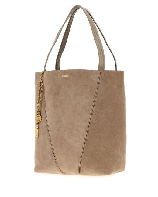 Borsa shopping Chloé Spin in pelle scamosciata tortora di Chloé in Natural