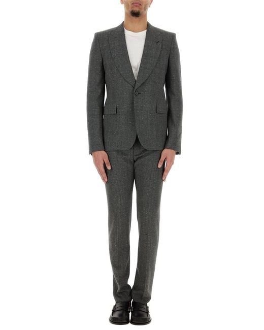 McQueen Gray Embroidered Wool Cigarette Pant for men