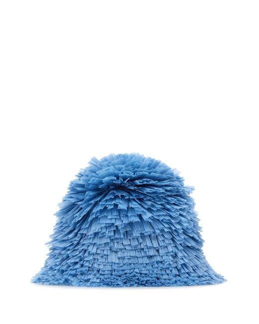 Cappello da pescatore in rafia decorato di Prada in Blue