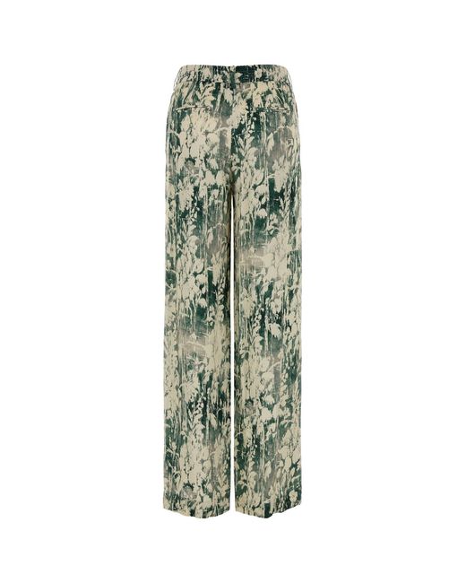 PT Torino Green Printed Satin Lorenza Wide-leg Pant