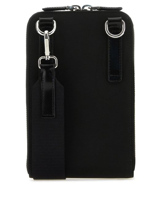 Porta cellulare nero in nylon e pelle di Prada in Black da Uomo