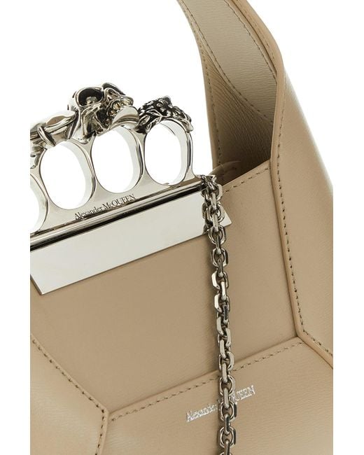 ハンドバッグ ALEXANDER MCQUEEN SAND LEATHER MINI JEWELLED HOBO HANDBAG McQueen Sand Leather Mini Jewelled Hobo Handbag in Metallic
