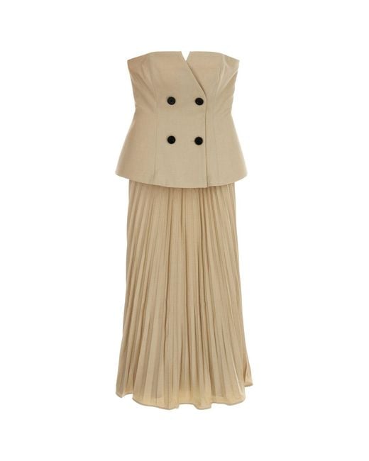 Self-Portrait Natural Beige Stretch Gabardine Dress