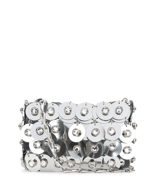 Borsa a spalla in maglia metallica argento di Rabanne in White