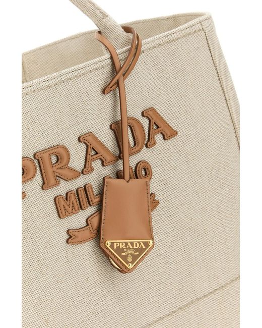 Borsa shopping in tela sabbia di Prada in Natural