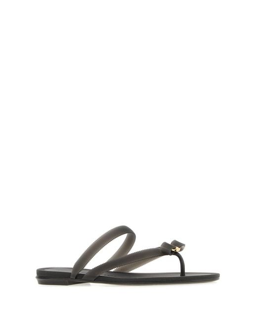 Ferragamo White Black Rubber Jeans Thong Slippers