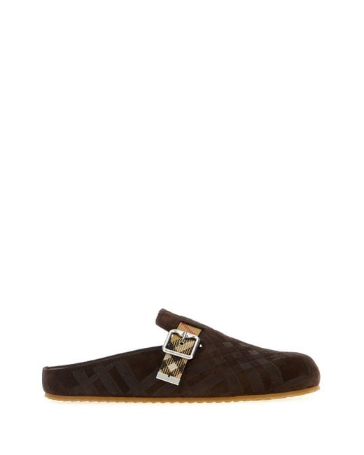 Slippers in pelle scamosciata marrone di Burberry in Brown da Uomo