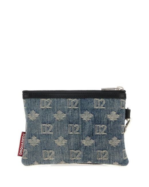 DSquared² Black Embroidered Denim D2 Pouch for men
