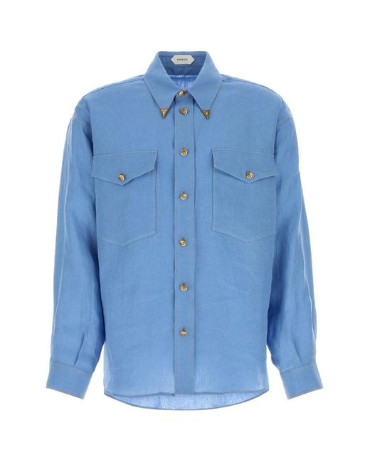 Versace Light-blue Linen Shirt for men