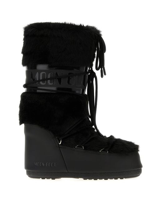 Moon Boot Black Eco Fur And Synthetic Leather Icon Boots