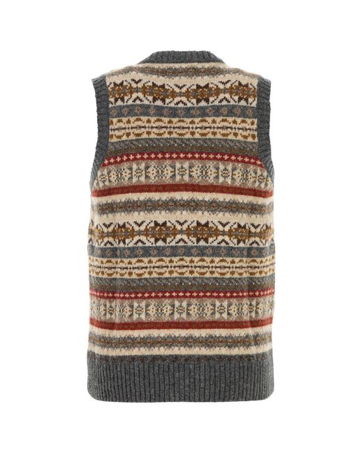 Harley Of Scotland Multicolor Embroidered Wool Vest for men