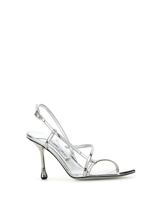 Sandali Etana 80 in pelle argento di Jimmy Choo in White