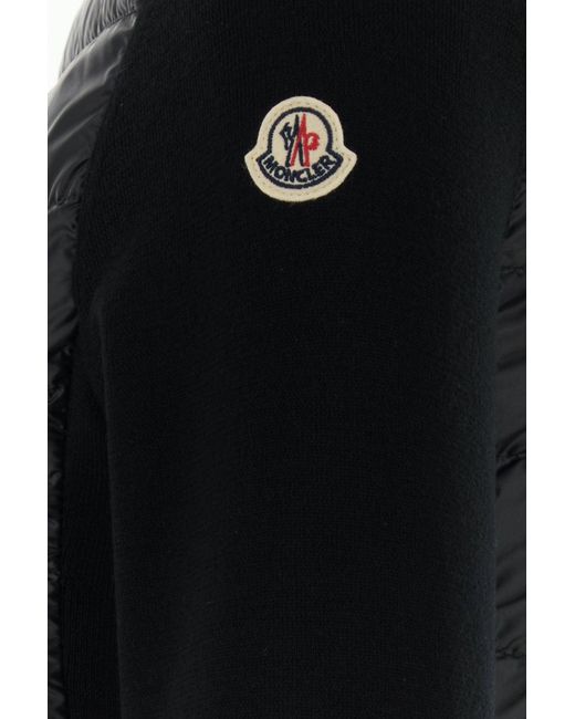 Moncler Black Nylon And Wool Cardigan