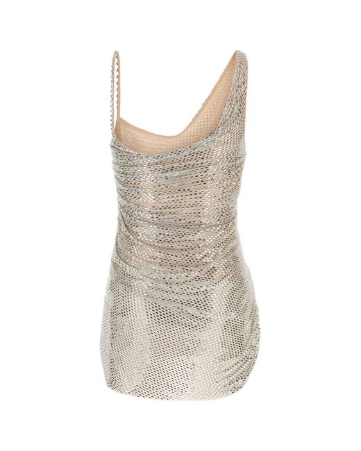 Self-Portrait Natural Embellished Stretch Tulle Mini Dress