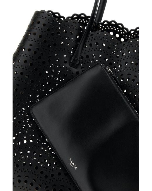 Alaïa Black Leather Mina 37 Shopping Bag