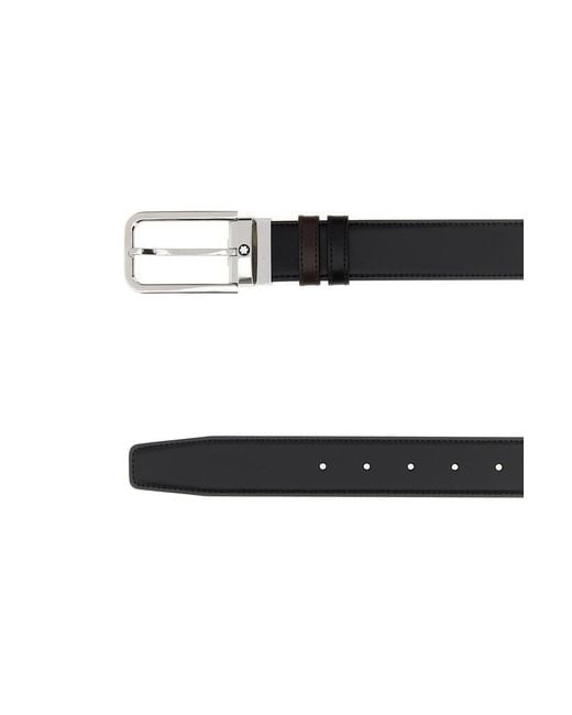 Montblanc Black Leather Reversible Belt for men