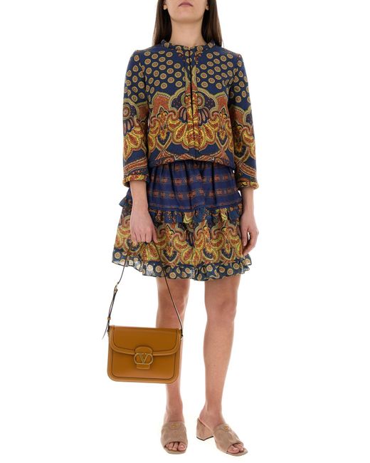 Valentino Garavani Blue Printed Linen Skirt