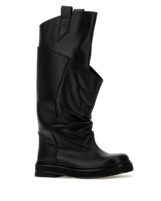 The Attico Black Leather Passeggiata Boots