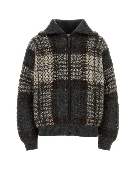 Brunello Cucinelli Black Embroidered Mohair Blend Cardigan