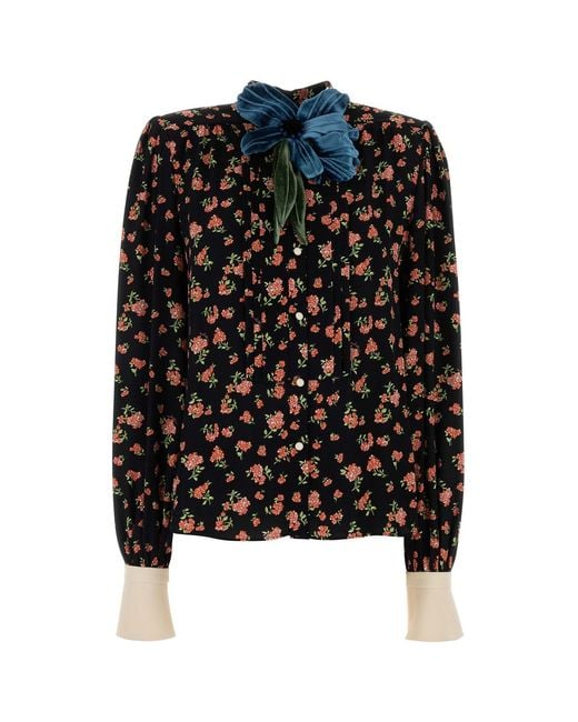 Valentino Garavani Black Printed Crepe Shirt