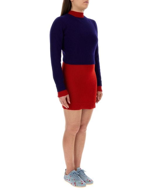 Jil Sander Blue Two-Tone Wool Blend Dress