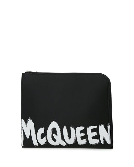 McQueen Black Leather Document Holder for men