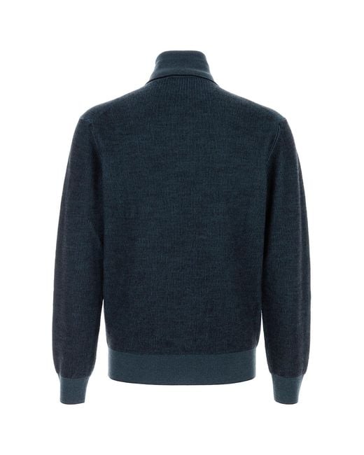 Brioni Melange Blue Cashmere Blend Sweater for men