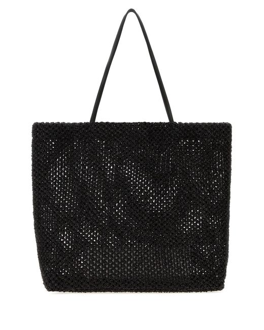 The Row Black Raffia Barn Shopping Bag