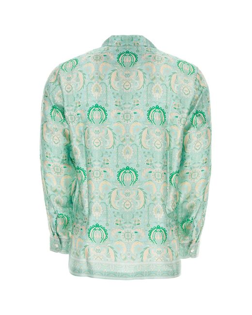 Pantamolle Green Printed Satin Pergamen Faket Shirt for men