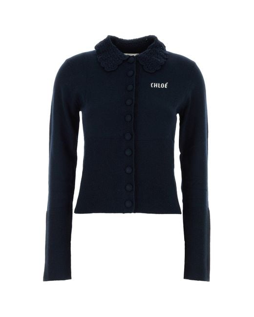 Chloé Navy Blue Wool Cardigan