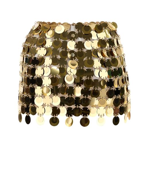 Minigonna in maxi paillettes oro di Rabanne in Metallic