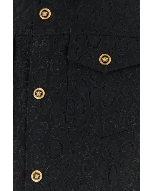 Camicia in jacquard nero di Versace in Black da Uomo
