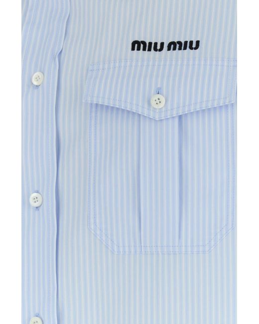 Camicia in popeline ricamato di Miu Miu in Blue