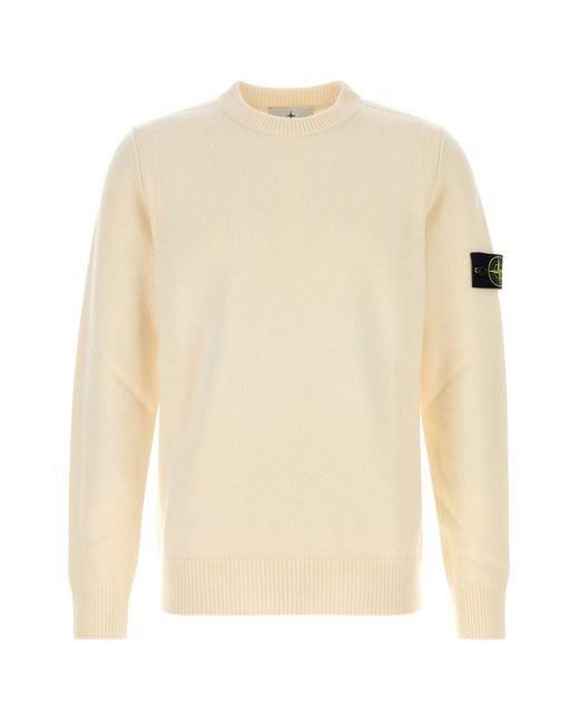Stone Island White Ivory Wool Blend Sweater for men