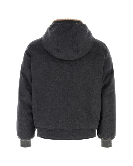 Brunello Cucinelli Black Graphite Wool Padded Jacket for men