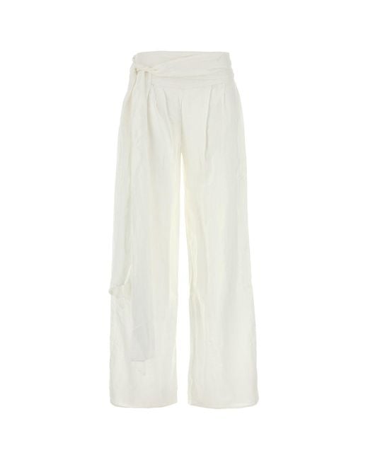 Lois White Viscose Blend Sage Wide-leg Pant