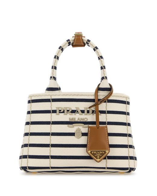 Borsa a mano mini in tela ricamata di Prada in White
