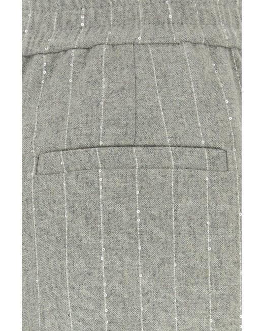 Brunello Cucinelli Gray Embroidered Wool Blend Pant