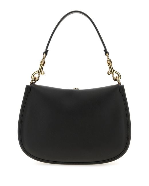 Etro Black Leather Medium Pony Shoulder Bag