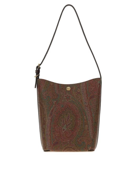 Etro Brown Printed Canvas Shoulder Bag