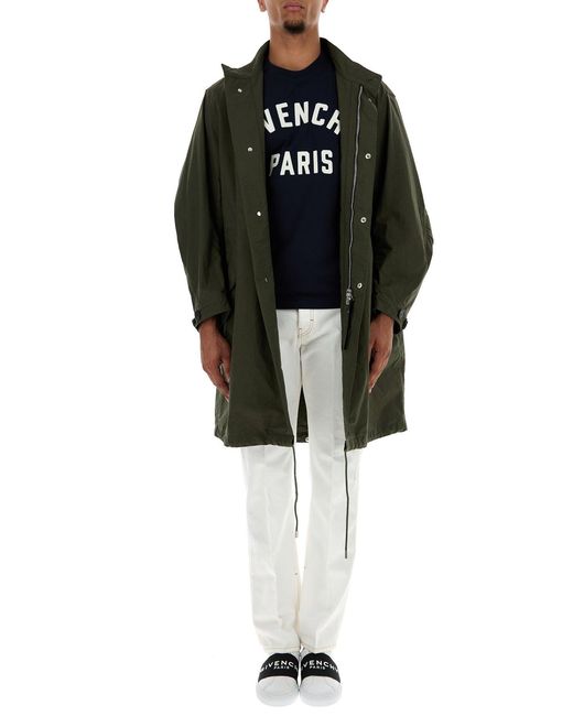Givenchy Green Stamp Print Zip-Up Parka Jacket for men