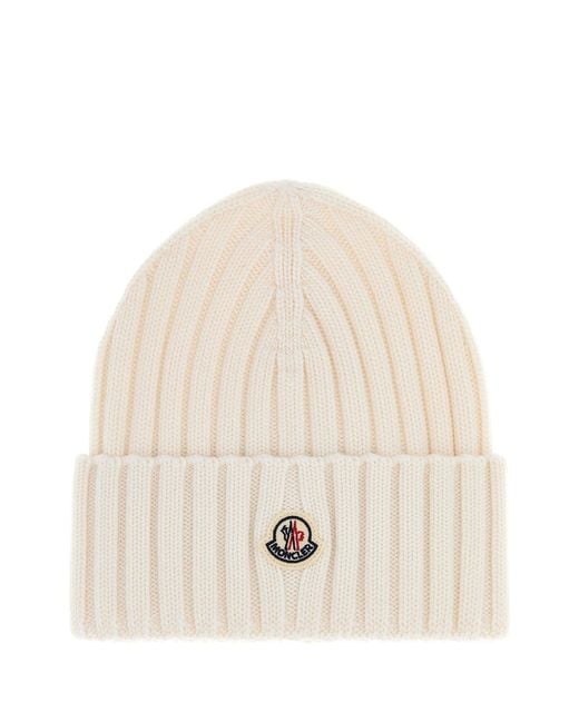 Moncler Natural Ivory Wool Beanie Hat