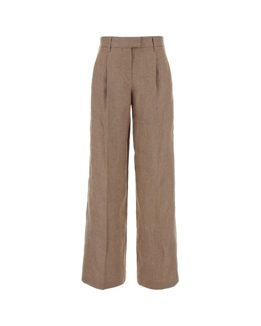 Brunello Cucinelli Brown Cappuccino Linen Blend Wide-leg Pant