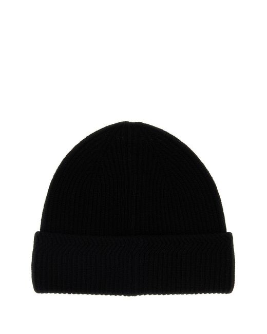 Moncler Black Wool Blend Beanie Hat for men