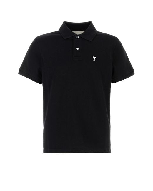 AMI Black Piquet Polo Shirt for men