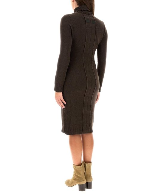 MM6 by Maison Margiela Black Dark Brown Wool Blend Sweater Dress