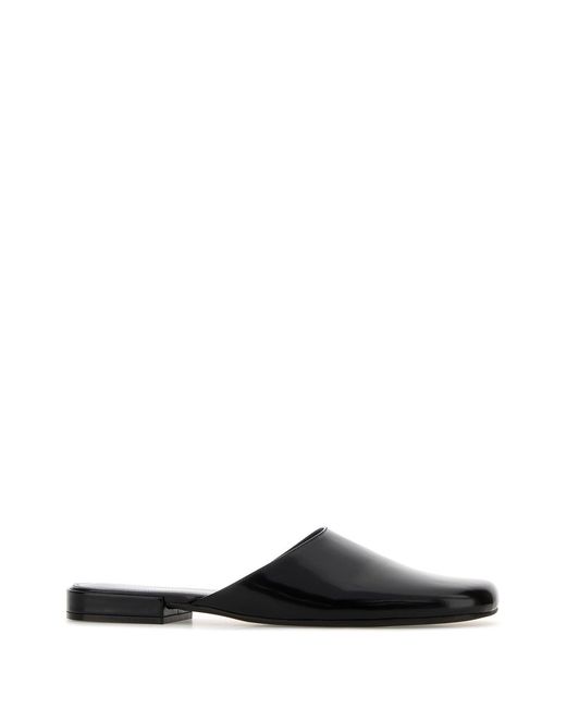 The Row Black Leather Penelope Slippers