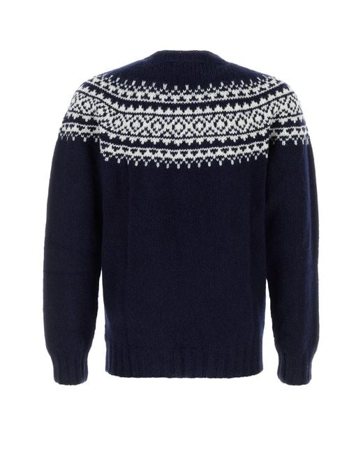 Harley Of Scotland Navy Blue Wool Sweater for men