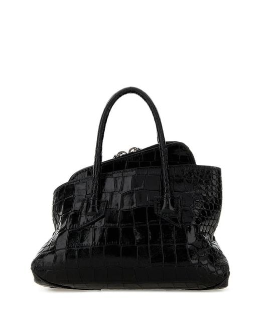 The Attico Black Leather Mini La Passeggiata Handbag
